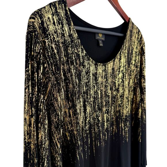 JM Collection Plus Size XXL 2X Gold Sparkly Black Formal Blouse Shirt Top Dinner - Picture 4 of 8